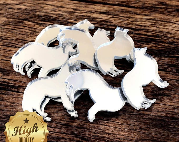 Sheep Dog Shaped Crafting Mirrors, Custom Colours, Woods, Sizes, Shapes, (Holes for Jewellery or hoops for invites) Packs of 10