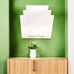 Art Deco Rectangular Fan Shaped Mirrors with White Backing & Hooks, Bespoke Shapes/Sizes Made