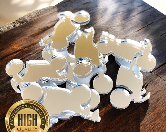Motorbike Shaped Crafting Mirrors, Custom Colours, Woods, Sizes, Shapes, (Holes for Jewellery or hoops for invites) Packs of 10