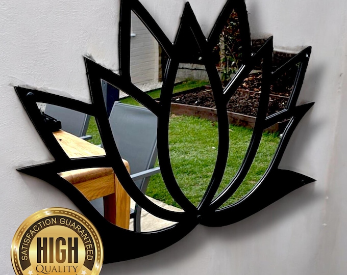 Lotus Flower Design Garden Mirrors | Custom Sizes & Shapes | Eco-Friendly Acrylic | Engraving Services | Indoor - Outdoor Use