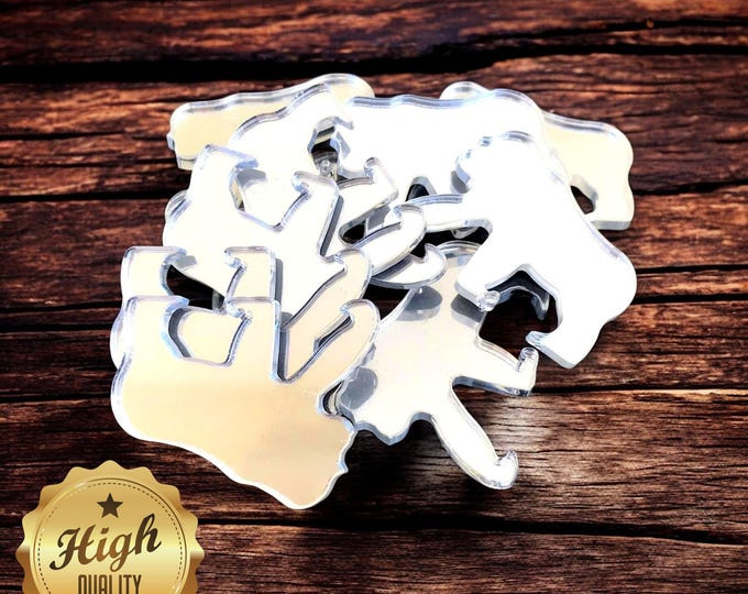 Gorilla Shaped Crafting Mirrors, Custom Colours, Woods, Sizes, Shapes, (Holes for Jewellery or hoops for invites) Packs of 10