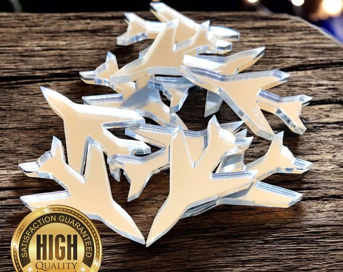 Jet Plane Shaped Crafting Mirrors, Custom Colours, Woods, Sizes, Shapes, (Holes for Jewellery or hoops for invites) Packs of 10