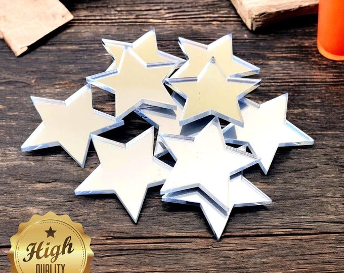 Star Shaped Crafting Mirrors, Custom Colours, Woods, Sizes, Shapes, (Holes for Jewellery or hoops for invites) Packs of 10