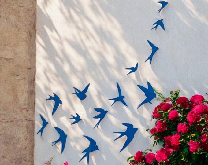 Fourteen Garden Birds Garden Wall Collage Design, Custom Sizes Shapes Colours Made