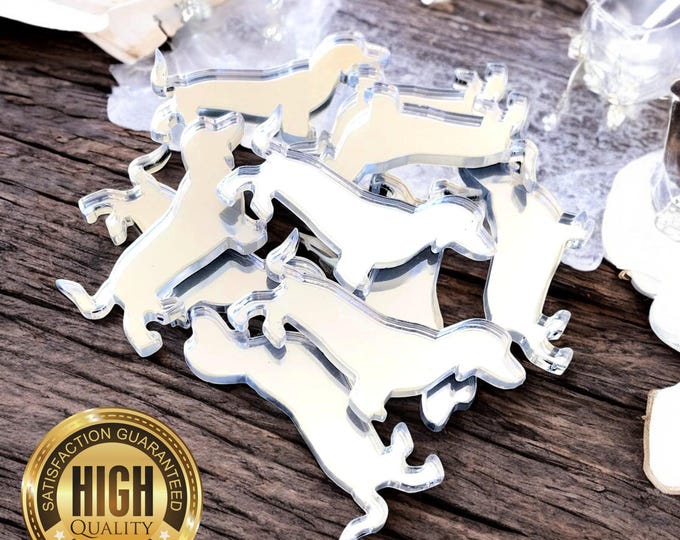Sausage Dog Shaped Crafting Mirrors, Custom Colours, Woods, Sizes, Shapes, (Holes for Jewellery or hoops for invites) Packs of 10