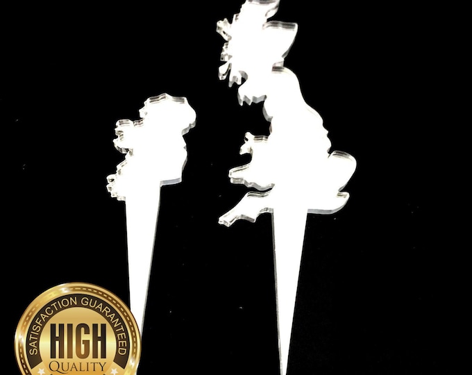 Handcrafted UK Map Shaped Cake & Cupcake Toppers | Customized Designs - Colour Options | Eco-Friendly Recycled Acrylic | Bespoke Crafting
