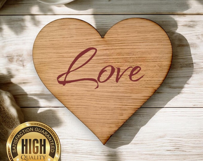 Heart Placemats & Coasters - Wooden Finish, Oak, Walnut or Cherry, Custom Sizes, Shapes Engraved or Plain