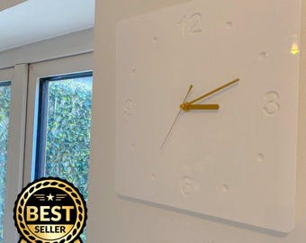 White Acrylic Square Wall Clock: Silent Sweep, Bespoke Colors