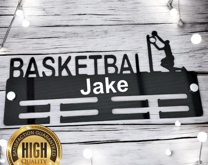 Basketball Medal Hangers, With Customised Name, Sport, Colours & Woods, Includes all Fixings, Large Sizes Made