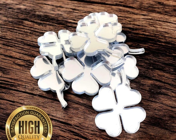 Shamrock Shaped Crafting Mirrors, Custom Colours, Woods, Sizes, Shapes, (Holes for Jewellery or hoops for invites) Packs of 10
