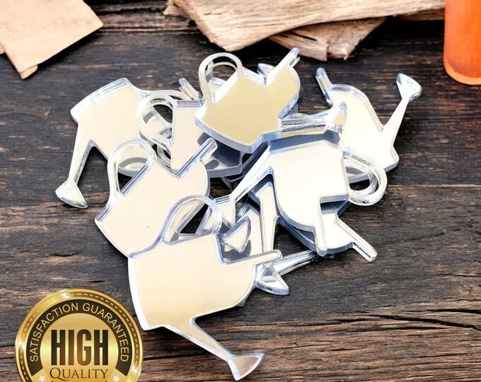 Watering Can Shaped Crafting Mirrors, Custom Colours, Woods, Sizes, Shapes, (Holes for Jewellery or hoops for invites) Packs of 10