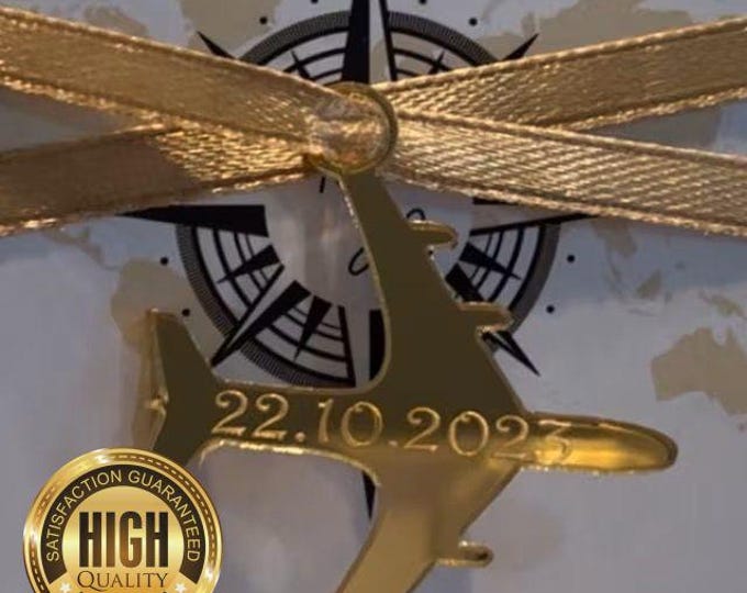 Gold Mirror Aeroplane Shaped Invitation Charms with Hoops for Wedding Dates