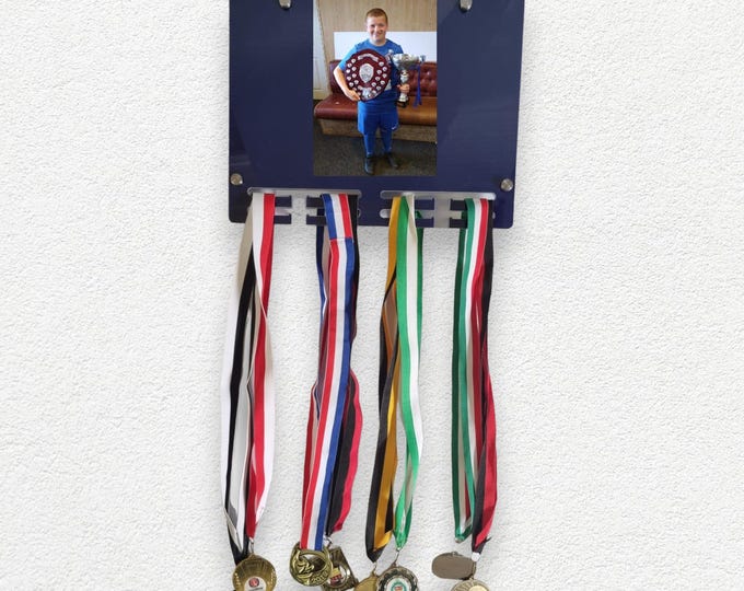 Personalized Picture Frame Medal Hanger: Acrylic or Wood, Custom Colors