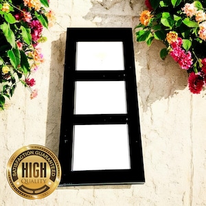 Contemporary Squares 3 Panel Framed Garden Mirrors, Custom Colours, Sizes up to 58cm, Engraving Services (Indoor & Outdoor Use)