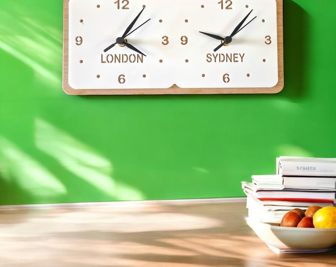 Customizable Time Zone Clock: Acrylic with Wood Frame