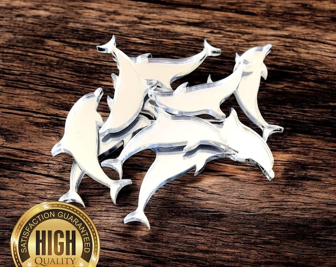 Dolphin Shaped Crafting Mirrors, Custom Colours, Woods, Sizes, Shapes, (Holes for Jewellery or hoops for invites) Packs of 10