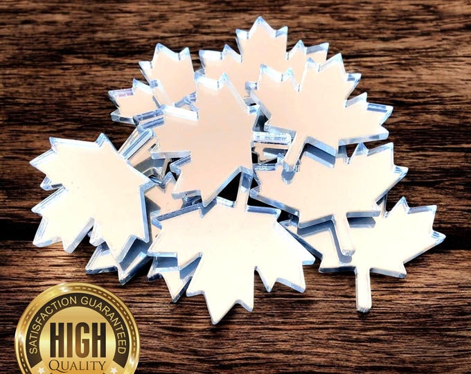 Maple Leaf Shaped Crafting Mirrors, Custom Colours, Woods, Sizes, Shapes, (Holes for Jewellery or hoops for invites) Packs of 10