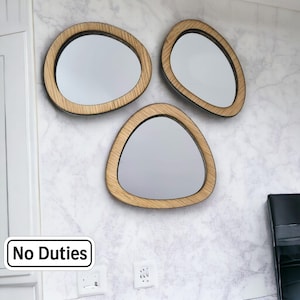 ペブル木製フレームミラーセット：オーク、ウォルナット、チェリー