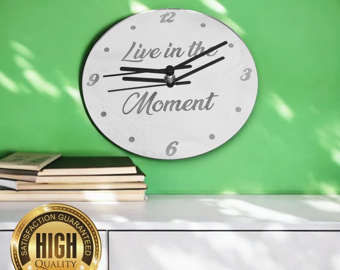 Custom Engraved Round Mirrored Clocks - Custom Colours, Shapes Sizes and Woods
