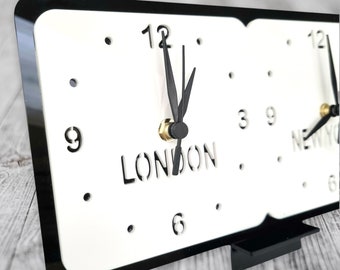 Bespoke Square Two Time Zone Clocks - Many Colour Choices, Bespoke Shapes & Sizes Made