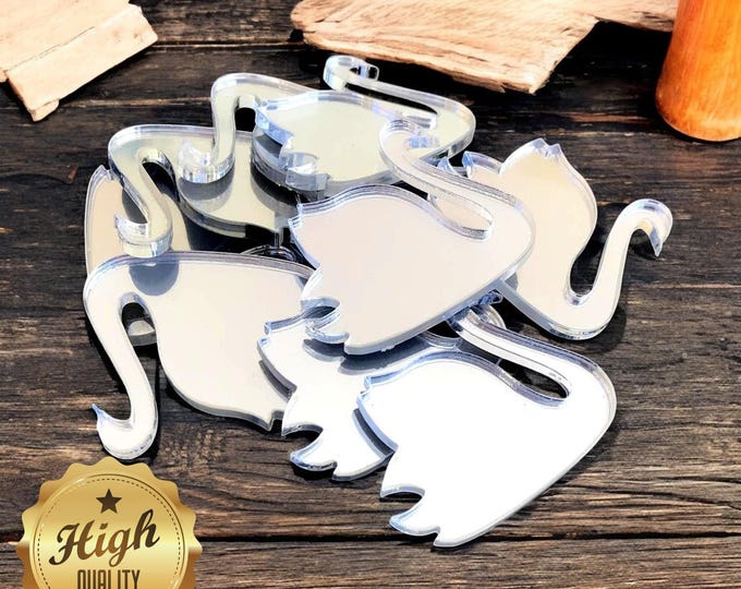 Swan Shaped Crafting Mirrors, Custom Colours, Woods, Sizes, Shapes, (Holes for Jewellery or hoops for invites) Packs of 10