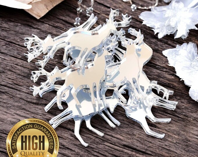 Reindeer Shaped Crafting Mirrors, Custom Colours, Woods, Sizes, Shapes, (Holes for Jewellery or hoops for invites) Packs of 10