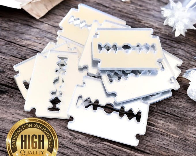 Razor Bades Shaped Crafting Mirrors, Custom Colours, Woods, Sizes, Shapes, (Holes for Jewellery or hoops for invites) Packs of 10