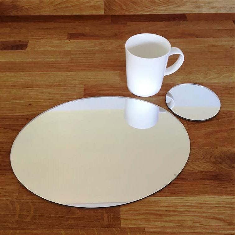 Oval Placemats & Coasters in Silver Mirror Finish Acrylic 3mm