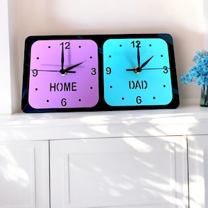 Bespoke Square TWO or THREE Time Zone Clocks, Vertical or Horizontal - face Colours and Wood Finishes, Bespoke Shapes & Sizes up to 40cm