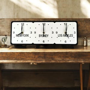 Custom Three Time Zone Clocks (Your family or freinds names or places) - Custom Colours, Sizes, Shapes, Wood finishes