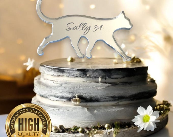 Walking Cat Shaped Cake Toppers - Several Colour Options Available, Bespoke Styles Made, Emblems and Engraving Services