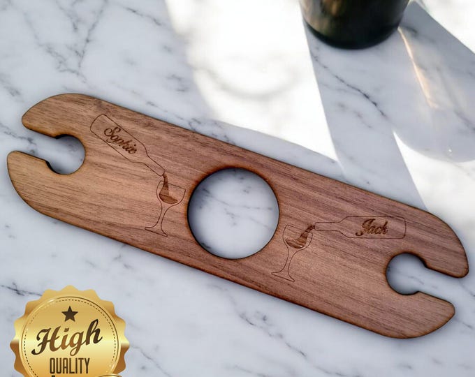 Personalised Wine Glass Holders in Choice of Colours/Woods, Custom Shapes, Engraved Option, Handcrafted in UK, Unique Gift Idea
