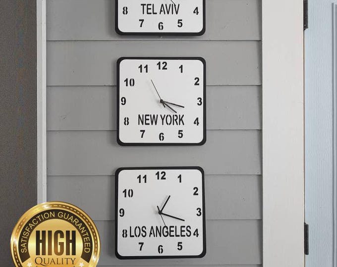Bespoke Square Single Time Zone Clocks - Custom Colours, Bespoke Shapes & Sizes Made (Sets of 2, 3, 4 or 5) Sizes up to 25cm each