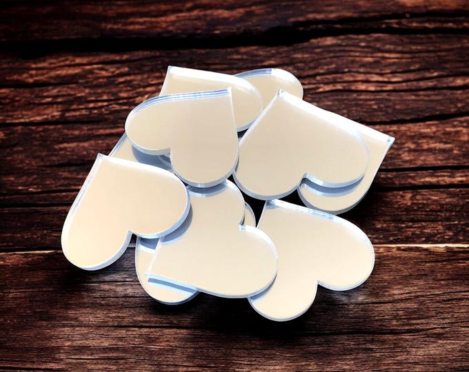 Heart Acrylic Crafting Mirrors: Custom Colors, Sizes, Woods (Pack of 10)