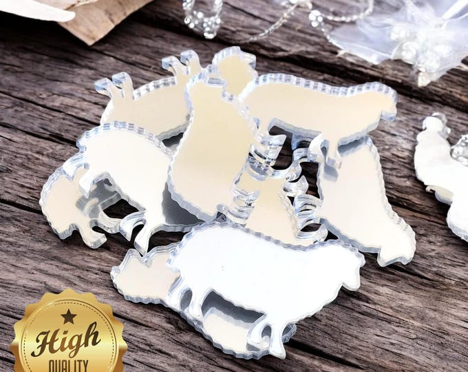 Sheep Shaped Crafting Mirrors, Custom Colours, Woods, Sizes, Shapes, (Holes for Jewellery or hoops for invites) Packs of 10