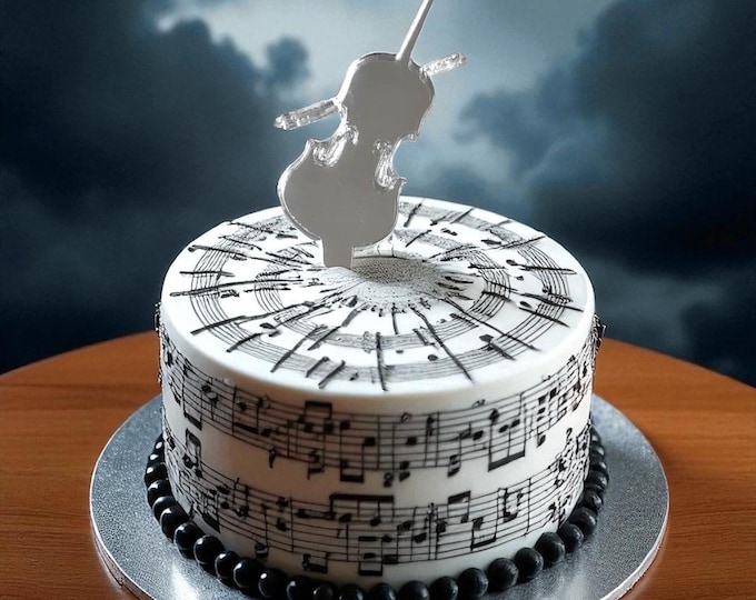 Violin Cake Topper: Acrylic Music Theme, Custom Colors