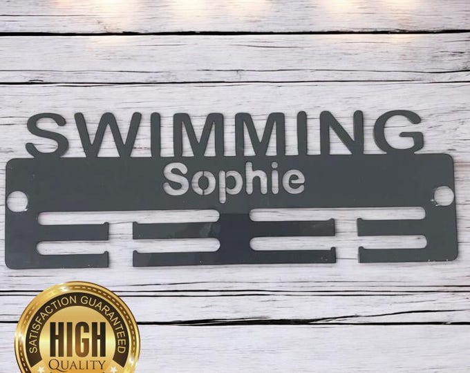 Swimming Medal Hangers, With Customised Name, Sport, Colours & Woods, Includes all Fixings, Large Sizes Made