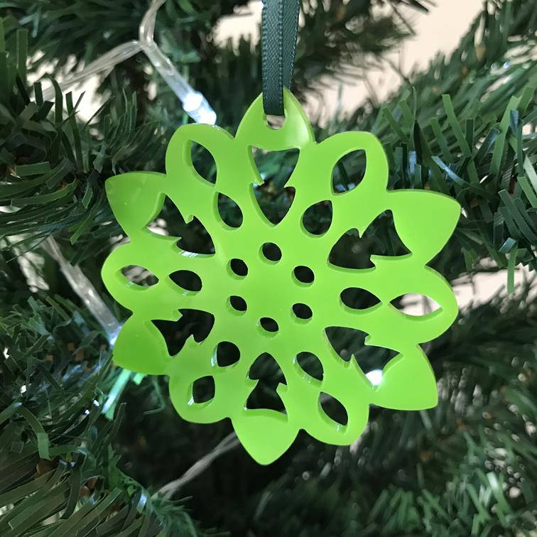 Fluffy Snowflake Xmas Tree Decorations In White Red Lime Green