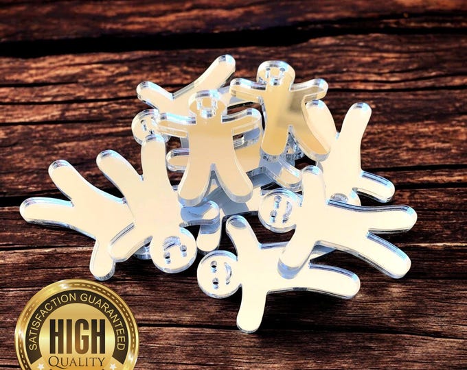 Gingerbread Man Shaped Crafting Mirrors, Custom Colours, Woods, Sizes, Shapes, (Holes for Jewellery or hoops for invites) Packs of 10