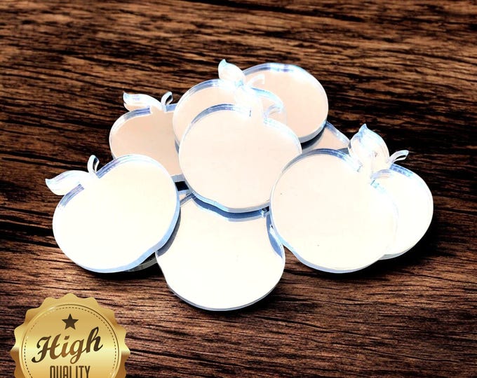 Apple Fruit Shaped Crafting Mirrors, Custom Colours, Woods, Sizes, Shapes, (Holes for Jewellery or hoops for invites) Packs of 10