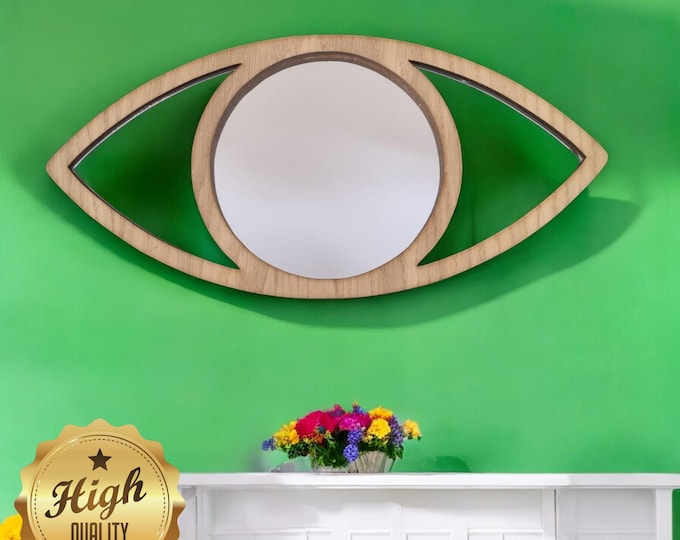Eye Shaped Wooden Mirror: Oak, Walnut, or Cherry Veneer