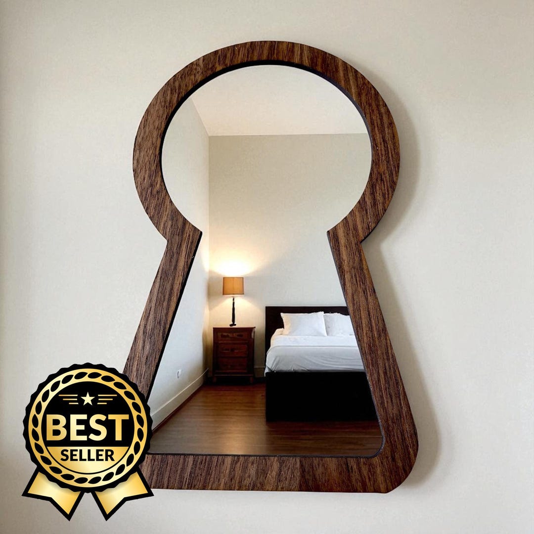 Keyhole Mirror: Oak, Walnut, or Cherry Wood Frame - Custom Sizes
