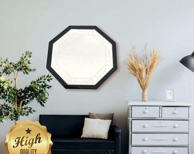 Octagon Shaped Mirrors with a Colour Frame of your choice & Hooks, Bespoke Shapes Made