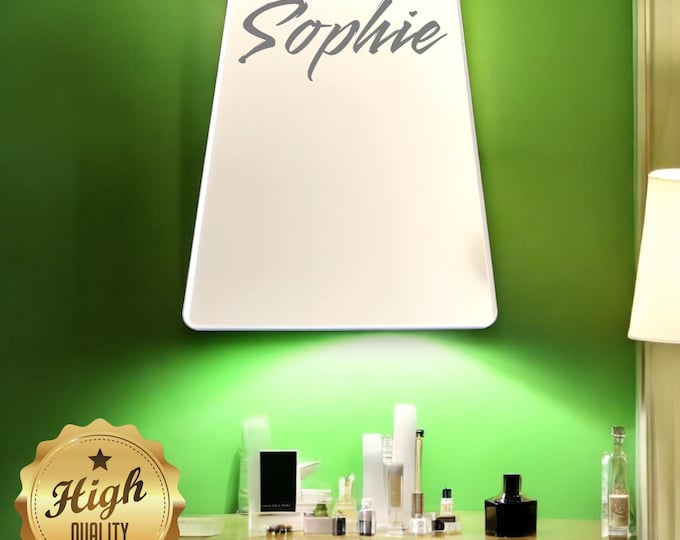 Rounded Corner Rectangle Shaped Mirrors with White Backing & Hooks, Bespoke Shapes Made, Engraving Services