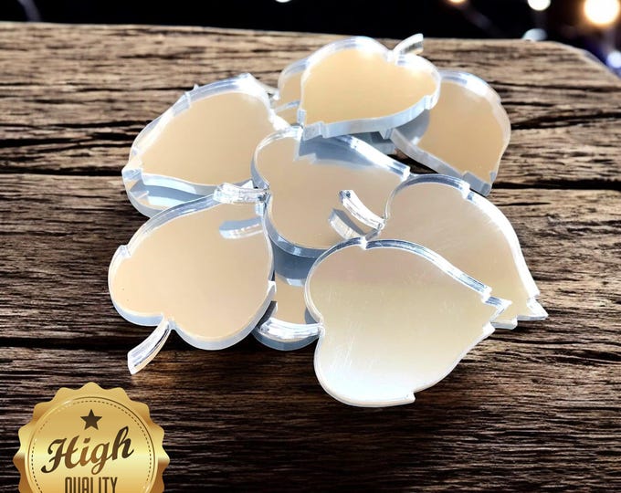 Leaf Shaped Shaped Crafting Mirrors, Custom Colours, Woods, Sizes, Shapes, (Holes for Jewellery or hoops for invites) Packs of 10