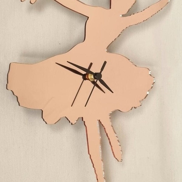 Dancer Shaped Clocks - Many colour mirrors and solid colour choices, Personalised Engraving and Bespoke Shapes & Sizes Made