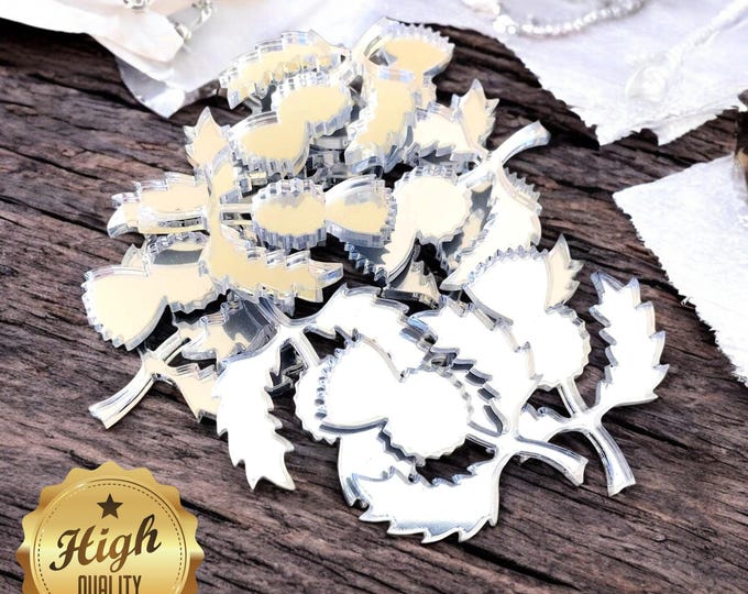 Scottish Thistle Shaped Crafting Mirrors, Custom Colours, Woods, Sizes, Shapes, (Holes for Jewellery or hoops for invites) Packs of 10