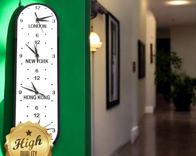 Bespoke Vertical Round TWO, THREE, or FOUR Time Zone Clocks - Many Colour Choices, Bespoke Shapes & Sizes Made