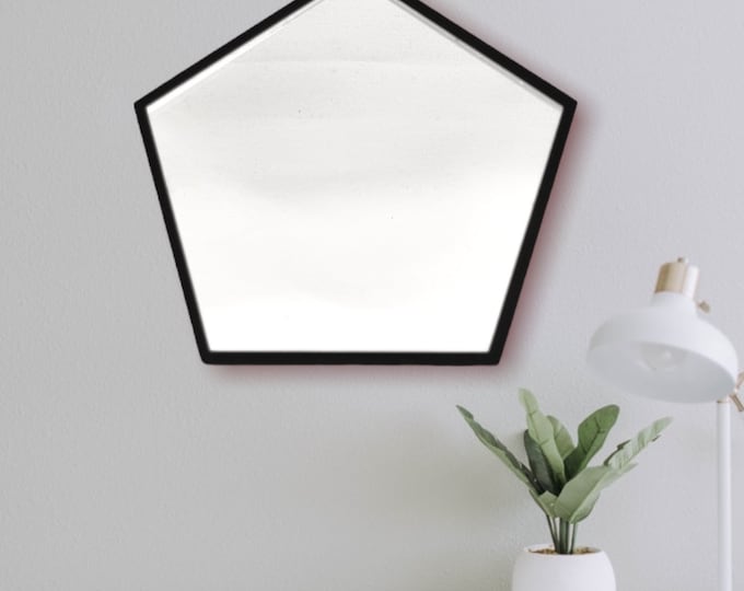 Pentagon Shaped Mirrors with a Colour Frame of your Choice & Hooks, Bespoke Shapes Made