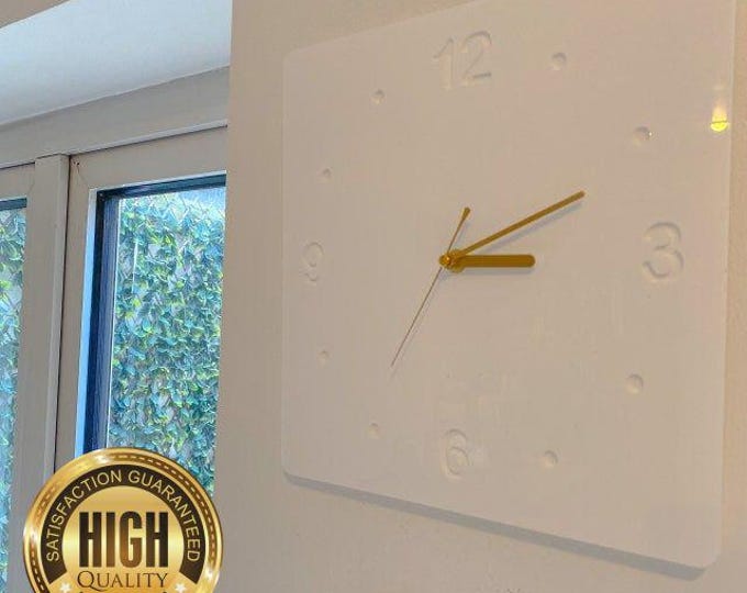 Rounded Corner Square White Clocks - Gloss Finish Acrylic, Silent Sweep Movement, BESPOKE COLOURS Shapes & Sizes Made.